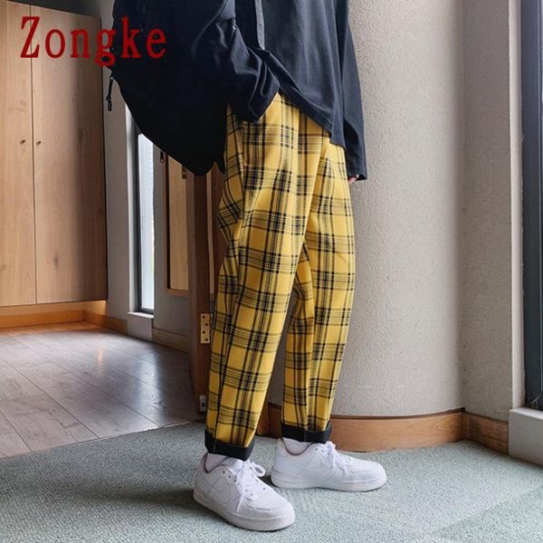 

zongke plaid mens loose pants hip hop joggers men pants men's clothing jogger harajuku sweatpants 2020 new m-5xl, Black