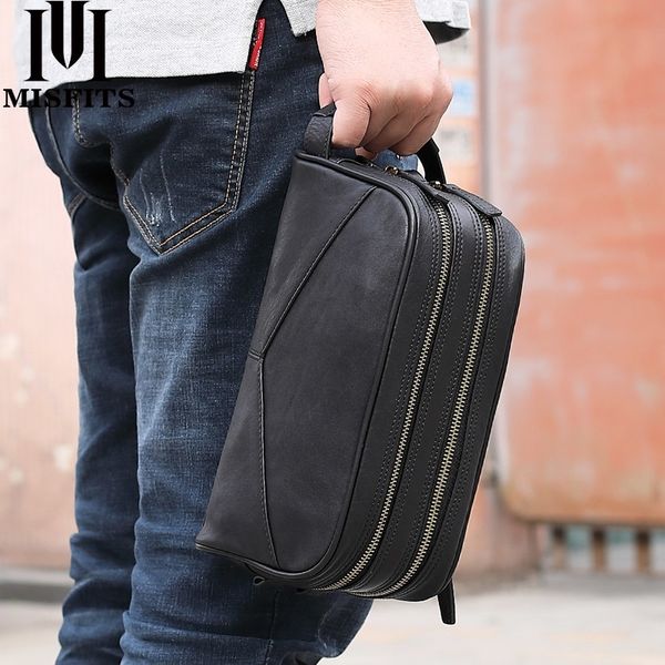 

misfits men cosmetic bag genuine leather fashion makeup bag travel toiletry case hand-held make up wash bags for male organizer t200106