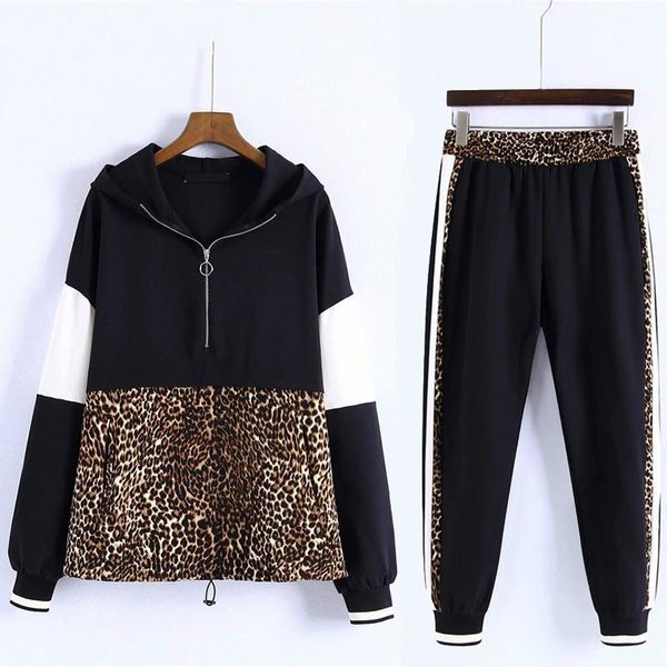 

gcarol new arrival fall women 2 pieces sets leopard spliced sweatshirt ankle length harm pants women tracksuits hoodies outfiits1, White