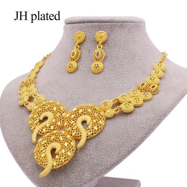 

jewellery set wife gifts dubai african bridal wedding ornament jewelry sets for women 24k gold color necklace earrings set 201222, Slivery;crystal