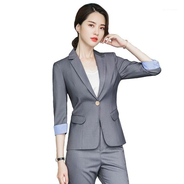 

women's two piece pants women suits 2021 elegant business wear gray black blazers office lady fashion casual work coat ankle clothes1, White