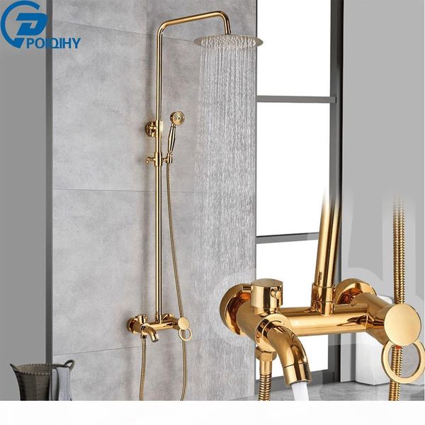 

poiqihy golden bath shower set bathroom bathtub shower mixer faucet single handle swive spout rainfall shower kit handshower bbyard mj_bag