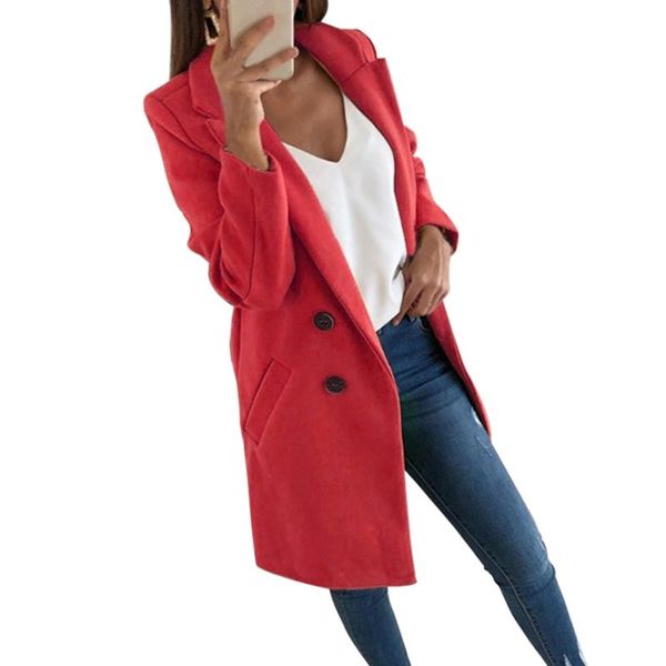 

heflashor women long wool blend coat autumn winter slim fit jacket ladies mujer fashion turn-down collar solid casaco feminino, Black