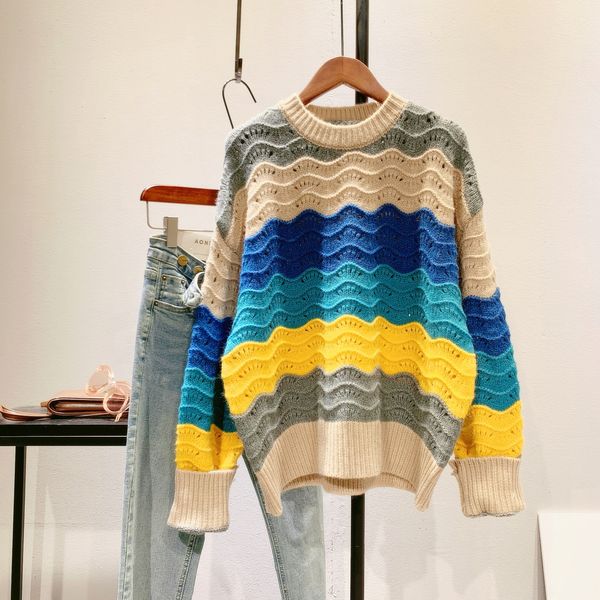 

2021 new autumn o-neck colorful hollow out knitted long sleeve sweater winter casual women pullovers pull femme dt2t, White