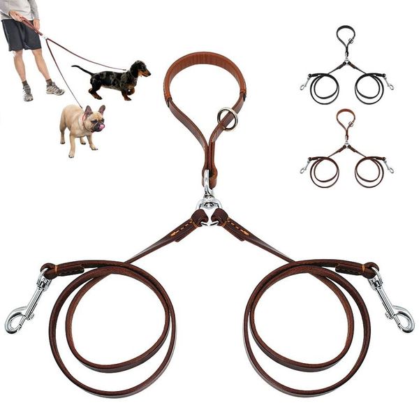

double dog leash genuine leather dual dog leash 360 swivel no tangle walking & training leash for two dogs sof jlllbi