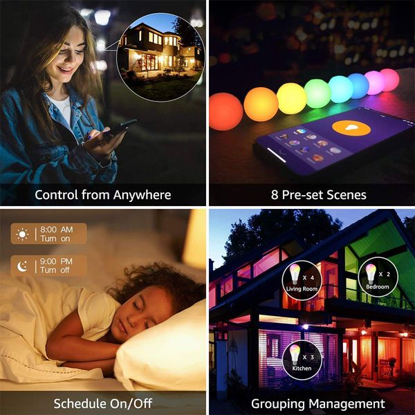 

dimmable e27 b22 led wifi smart ligting led light bulb rgb intelligent app controlled alexa compatible google assistant 85-265v