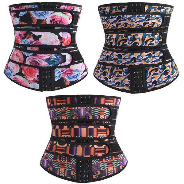 

waist support women corset 3belt shaper control trainer boned corsets rubber workout body girdles belt, Black;gray