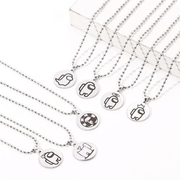 

Among Us Hot Game Chase Necklace Peripherals Toys Stainless Steel Keychain Pendant Xmas Gift For Couple Kid, Silver
