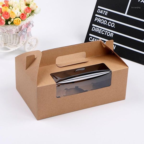 

12pcs diy vintage white kraft paper cupcake candy dragee box cake box with clean pvc window wedding party favors cake packaging1