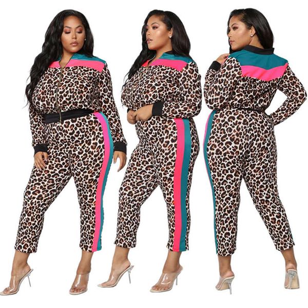 

fall 2019 big size fashion slim new trend sports leopard print women's suit, Gray