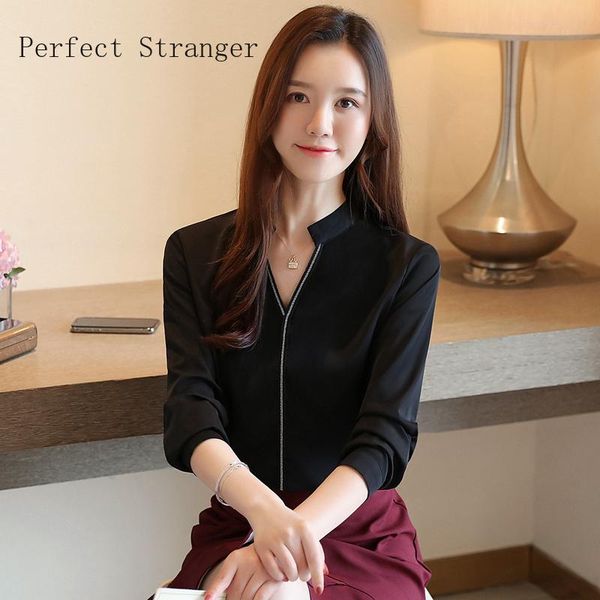

hanxiner 2021 new arrival v collar long sleeve women chiffon blouse high quality, White