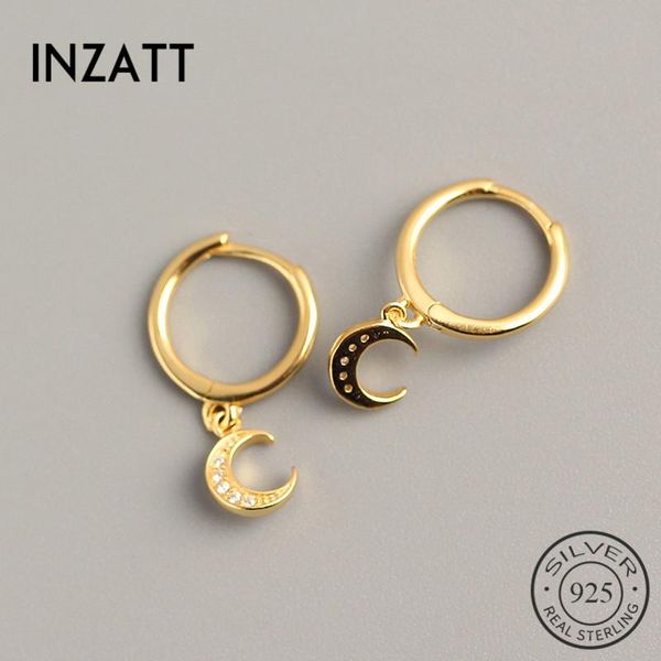 

hoop & huggie inzareal 925 sterling silver zircon moon earrings for fashion women classic geometric fine jewelry 18k gold accessories, Golden;silver