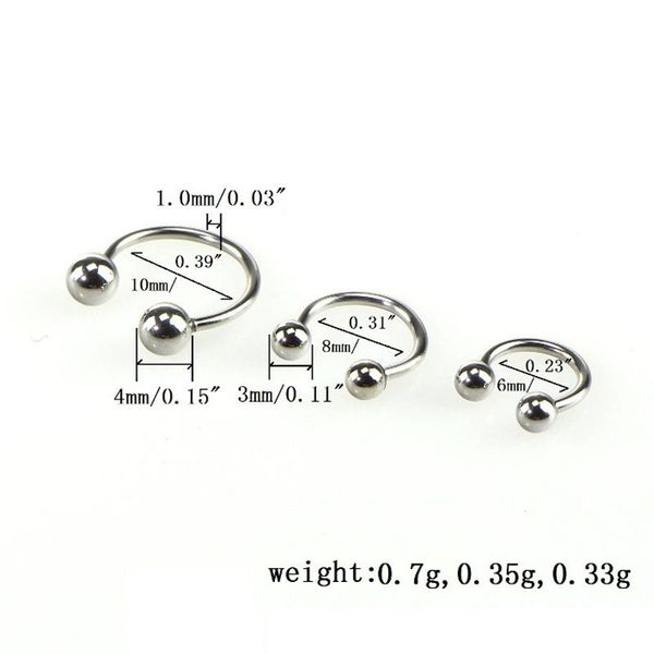 

2 шт. хирургический пирсинг 8 различные цвета кольцо для носа шарика подкова круговое кольцо лыбное сосковка обручи tragus piercing men h sq, Black