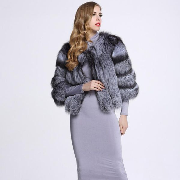 

2020 new autumn winter faux fur jacket women vogue silver color horizontal stripe fluffy overcoat ladies outerwear soft, Black