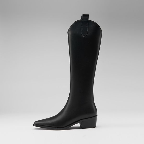 

2021 the new street style toe at natural leather high-fashion black zipper medium with robust women's riding boots c682