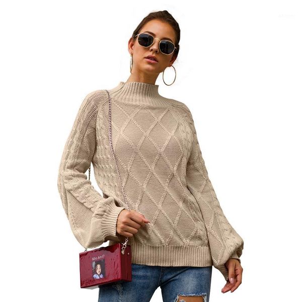 

autumn winter turtleneck knitted sweater women clothes 2019 plus size fashion lantern sleeve loose pullover1, White;black
