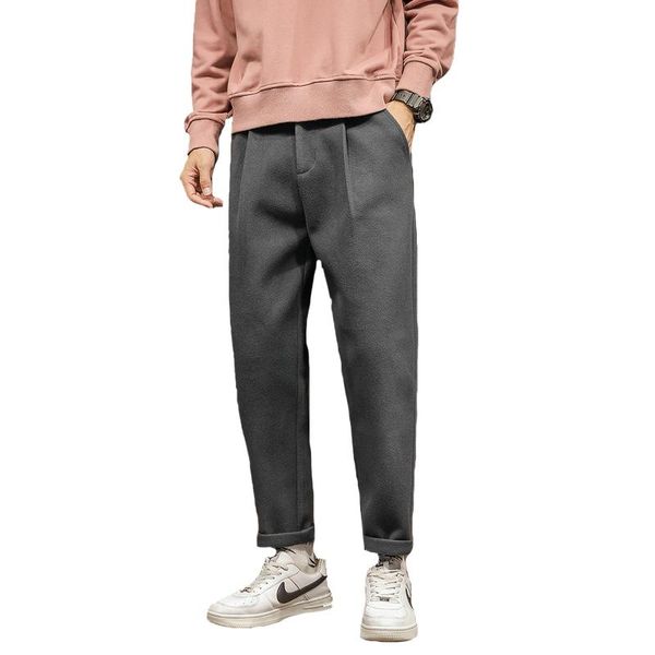

men's pants woolen loose thickened trousers frosted suit, Black