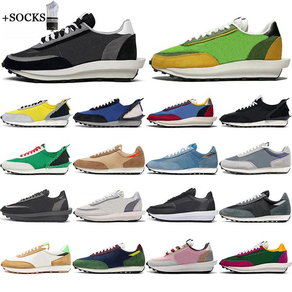 

with socks ldv waffle sacai daybreak casual shoes mens women chunky varsity blue nylon summit trainers sports sneakers 36-45, White;red