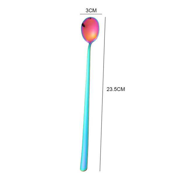 

round head long handle spoon colorful stainless steel coffee spoon fruit teaspoon dessert scoops kitchen gadget tool h jllqdc