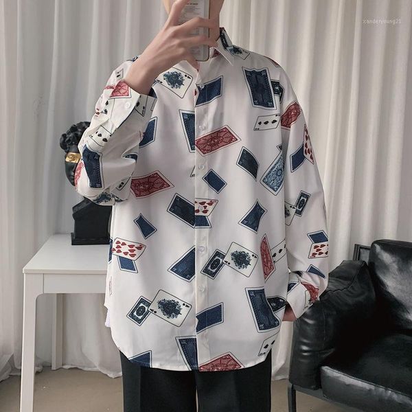 

men's casual shirts 2021 spring and autumn youth satin texture loose long-sleeved shirt fashion single-breasted white -xl1, White;black