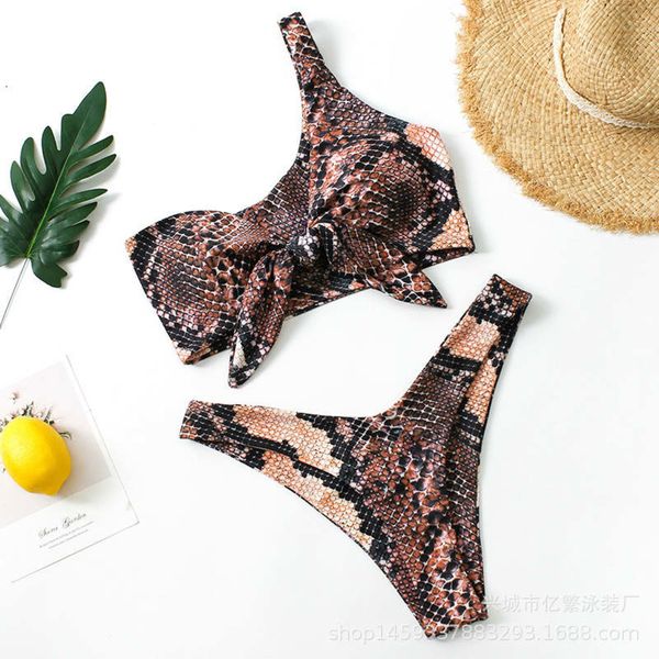 

one shoulder snake print bra set with panty 2019 new women fashion bra bow two wearing stlyles c1211, Black;white