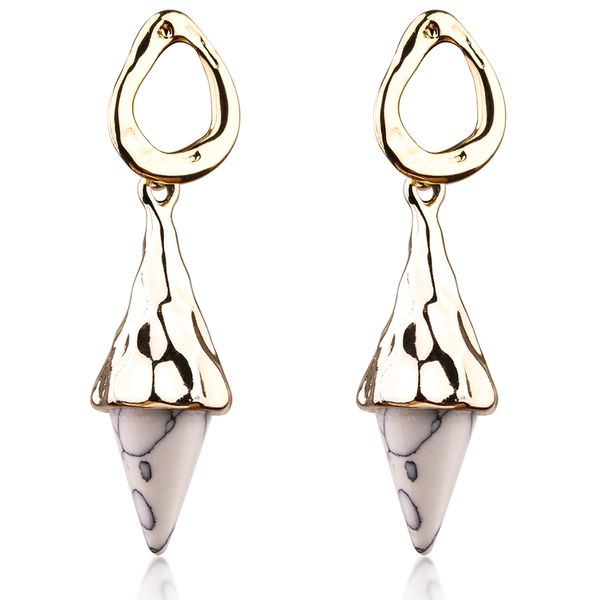

cone shape white marble pendant dangle chandelier brass copper stud earrings, Silver