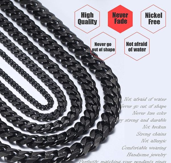 

кубинские ожерелья для мужских золотых ювелирных изделий curb davieslee женщины 3/5/7/9 / 11 мм ожерелье из ожерелья сталь серебристый черны, Black