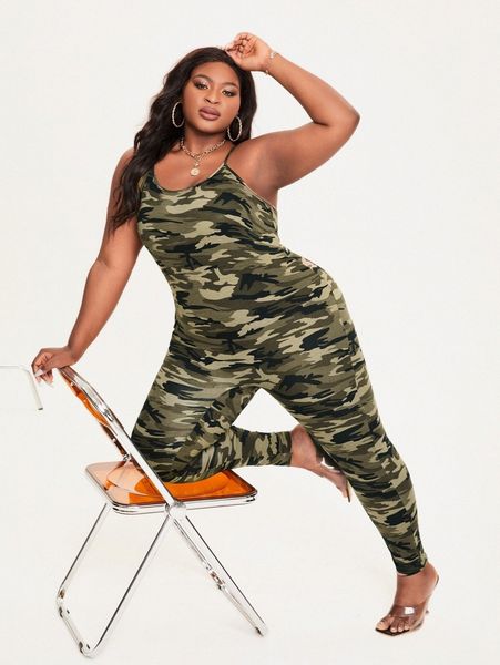 

sxy plus camo print cami jumpsuit a7yx#, Black