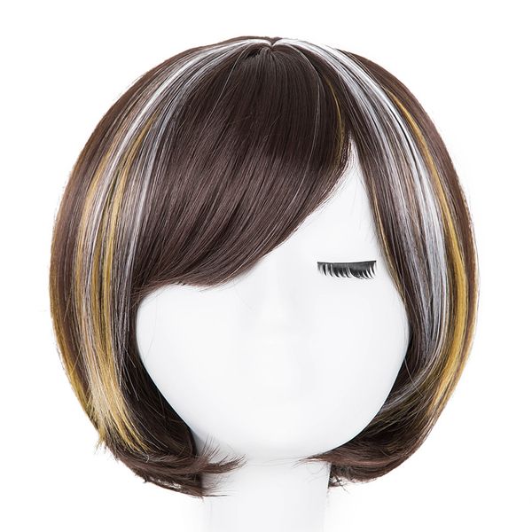 

costume accessories short wig fei-show synthetic heat resistant fiber middle part line inclined bangs hairpieces wavy picture color hair per, Silver