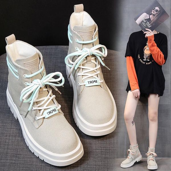 

stq 2020 soft canvas women ankle boots rubber motorcycle boots female autumn winter shoes woman punk motorcycle m2065, Black
