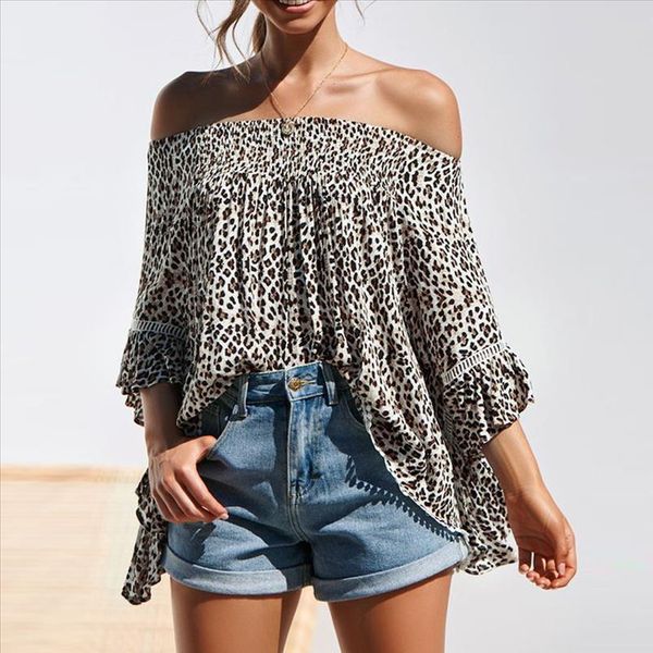 

леопардовый шифон блузка женщины сексуальные от плеча летняя рубашка женские топы и блузки женские блузки топ блюсас мохер де мода 2020, White