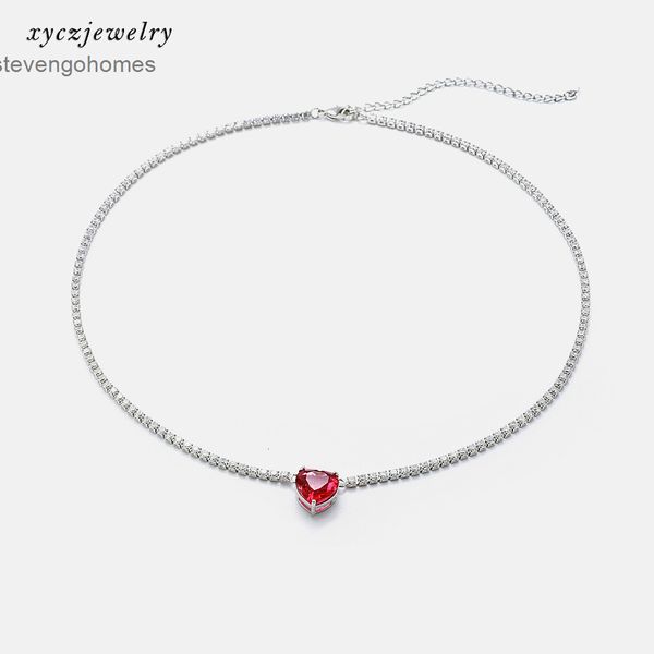 

heart gold plated necklace zircon glass, Silver