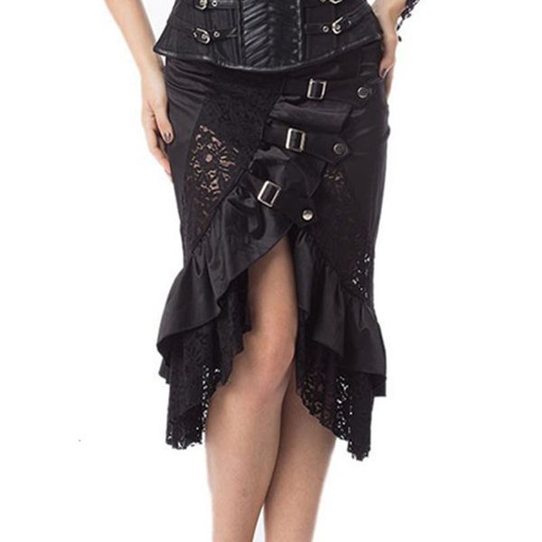 

women's steampunk high waist skirts gothic victorian black floral lace skirt medieval renaissance asymmetrical skirts