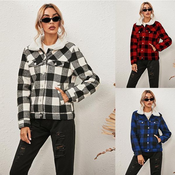 

original design 2020 winter plaid fur collar plus velvet padded coat women womens coats winter coat women warm1, Black