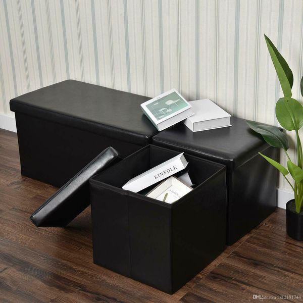 

30-inch storage bench ottoman chest folding foot rest faux leather footstool