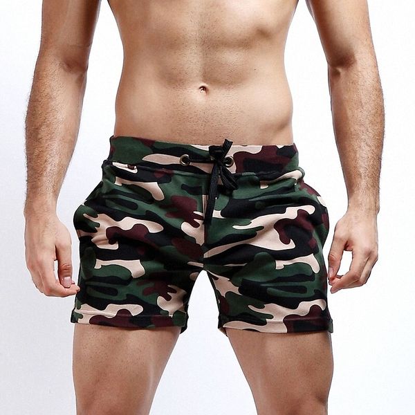 

men's active streetwear straight slim shorts classic drawstring knitting short pants beach weekend micro-elastic camo / camouflage army, White;black