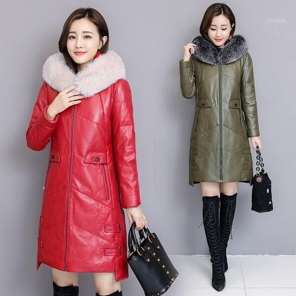 

new winter women's down jacket high imitation fur leather overcoats pu jacket warm clothing winter coats europear parkas1, Black