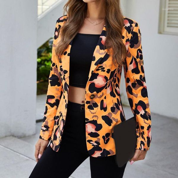 

2020 spring formal print cardigan blazer jacket leopard button women blazers ladies office suit overcoat coat veste femme1, White;black
