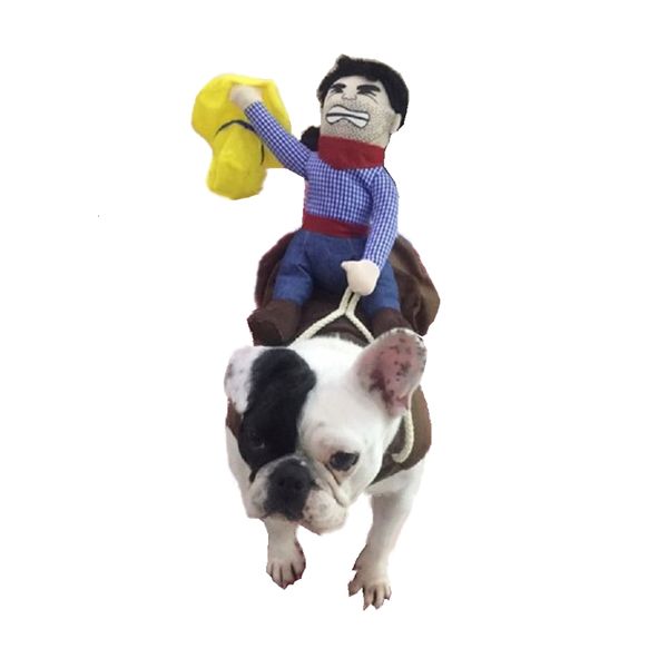 

pet cosplay costumes funny cowboy doll riding black hair coffee khaki color teddy unique puppy coat small medium large chihuahua