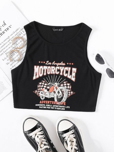 

motorcycle & slogan graphic tank 80hr#, White