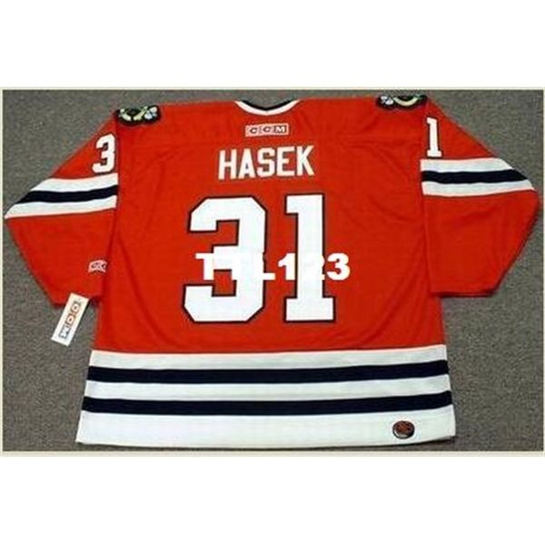 

740s #31 dominik hasek chicago blackhawks 1992 ccm retro away hockey jersey or custom any name or number retro jersey, Black