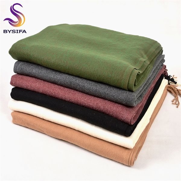 

bysifa] winter plain cashmere scarves shawls new autumn thicken warm tassel long scarves wraps green black camel grey red y200103, Blue;gray