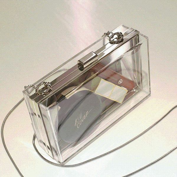 

multi-color transparent acrylic evening bag for women pink black rectangle makeup lisptick phone wallet evening bag shoulder
