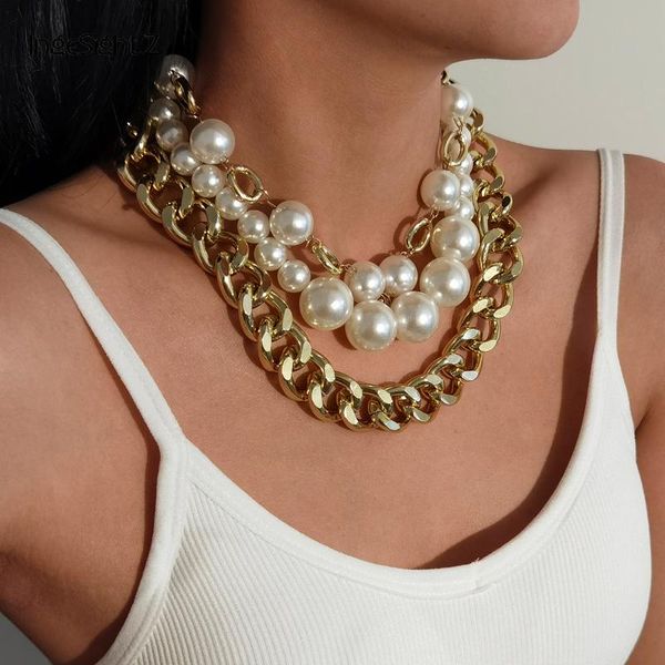 

ingesight.z multilayered steampunk exaggerated chunky thick choker necklace vintage imitation pearl collar necklace neck jewelry, Silver