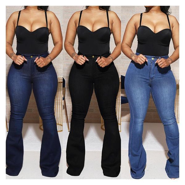 

stretch high waist womens jeans popular clothing plus size stretch casual denim pants jeans trousers women stacked, Blue
