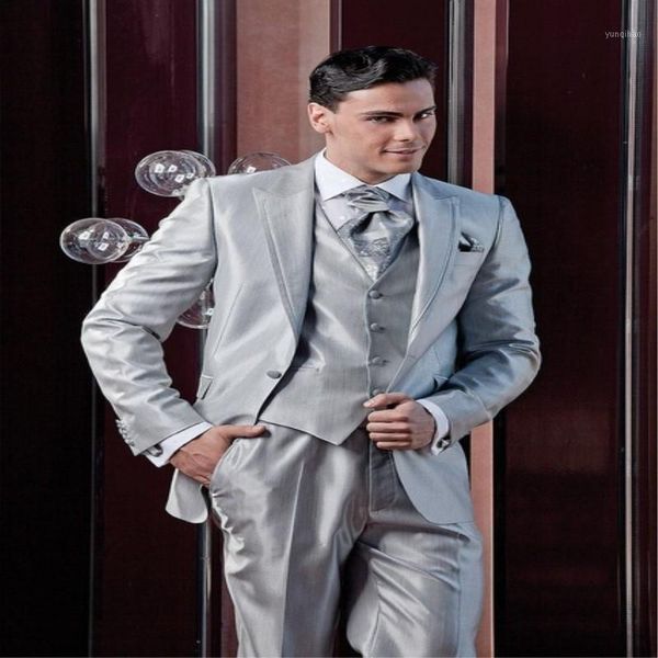 

new arrivalcustomize made man wedding suit groom tuxedos silver grey man groomsman wedding/prom suit(jacket+pants+vest+tie)1, White;black