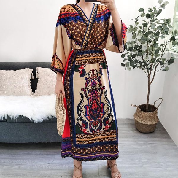 

casual dresses bohemian style dress woman spring autumn retro vestido female long sleeve, Black;gray