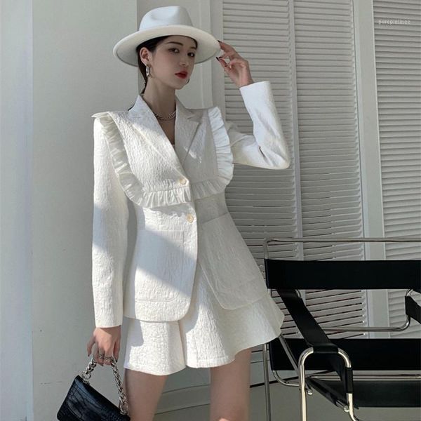 

spring and autumn new solid color loose large size casual lady temperament fashion fried street suit skirt set1, White
