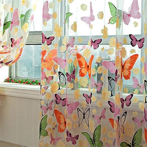 

curtain & drapes 1x2m colorful butterfly curtains for living room bedroom kitchen tulle windows voile yarn panel window treatments