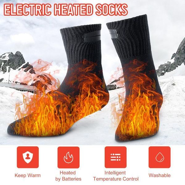 

electric heated socks rechargeable warm stockings thermal winter socks feet warmer for camping ski hiking1, Black